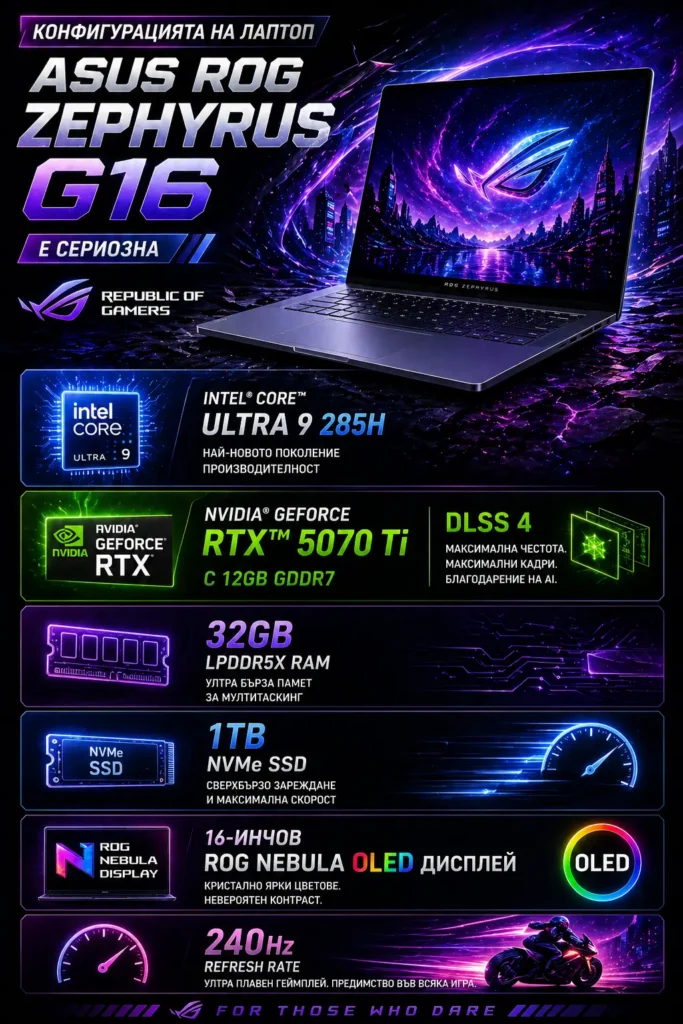 Конфигурацията на лаптоп ASUS ROG Zephyrus G16 е сериозна