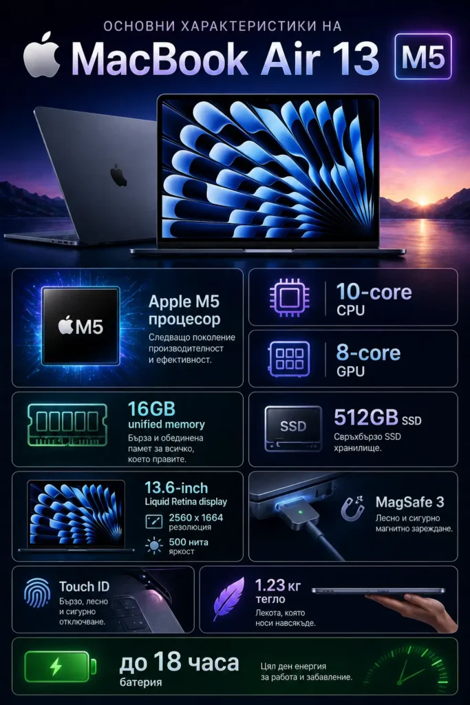 Основни характеристики на Apple MacBook Air 13 M5