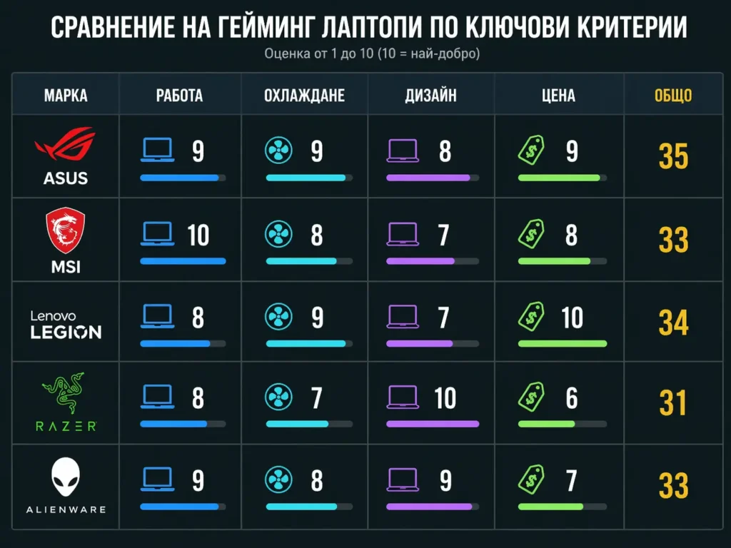 Сравнение между гейминг марки лаптопи по ключови критерии